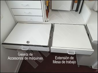 Gaveta de accesorios y mesa ampliable